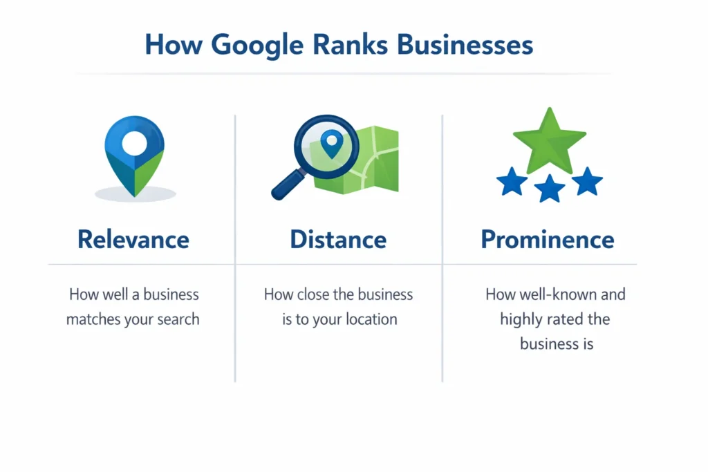 local seo ranking factors relevance distance prominence infographic