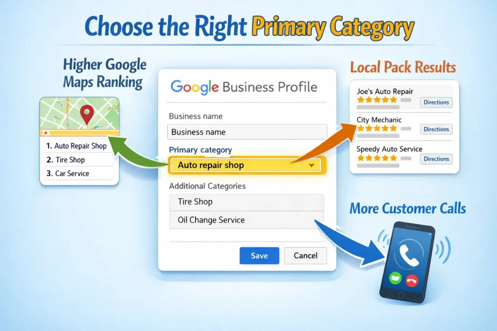 primary google business profile category auto repair shop example