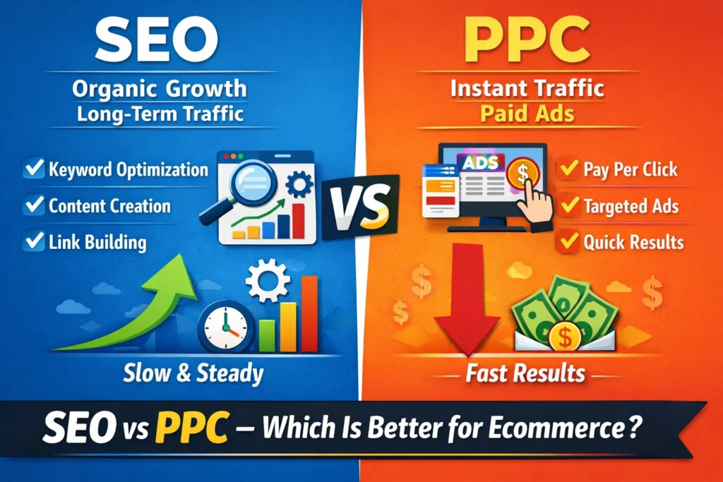 seo vs ppc ecommerce marketing comparison chart
