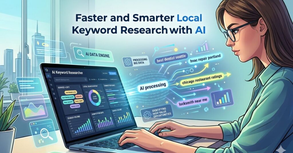 Content strategist using AI to generate and optimize local SEO content