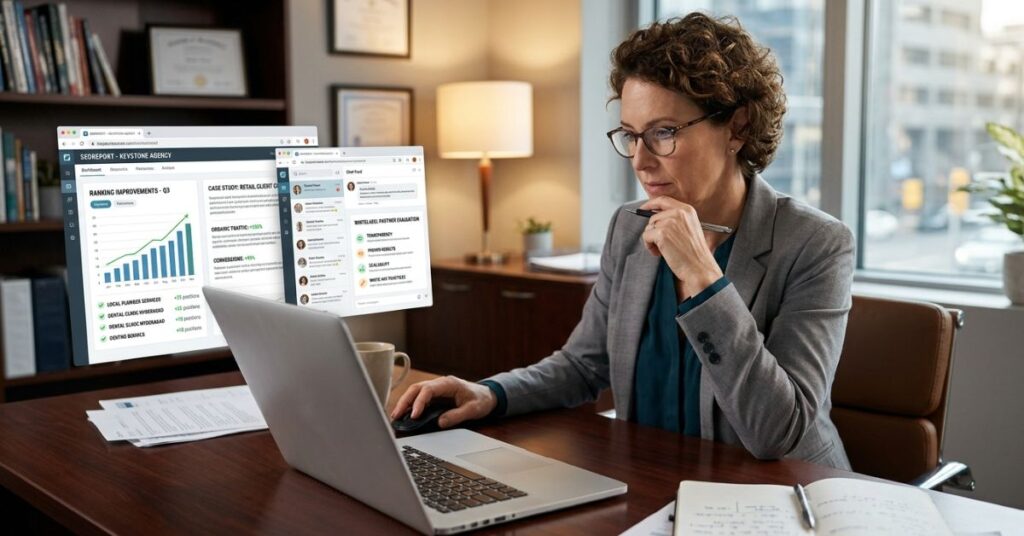 Agency owner comparing SEO providers based on performance and transparency