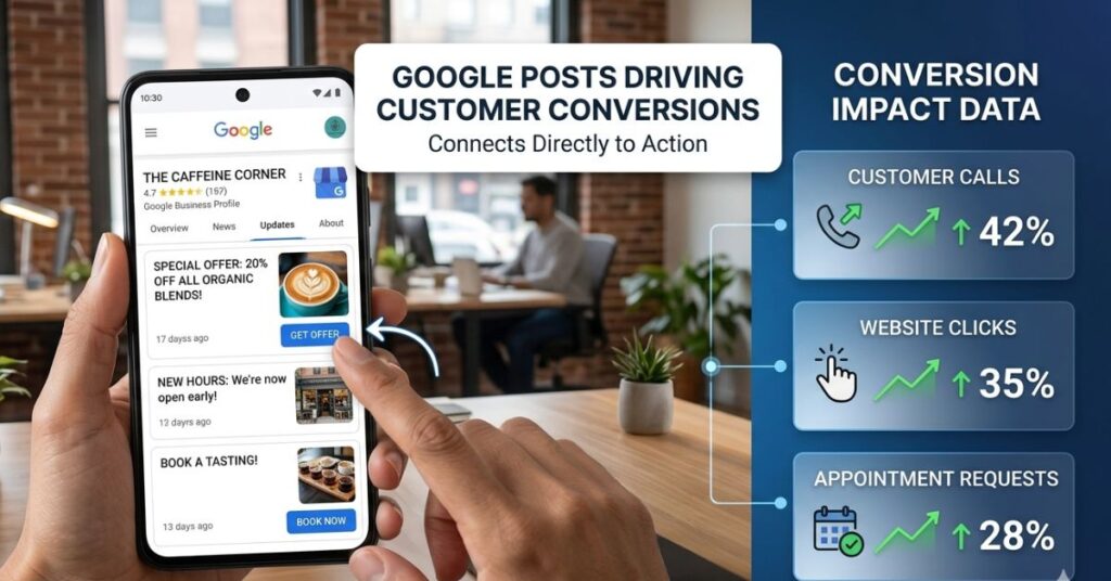 customer engaging with Google Business Profile posts and local business offers