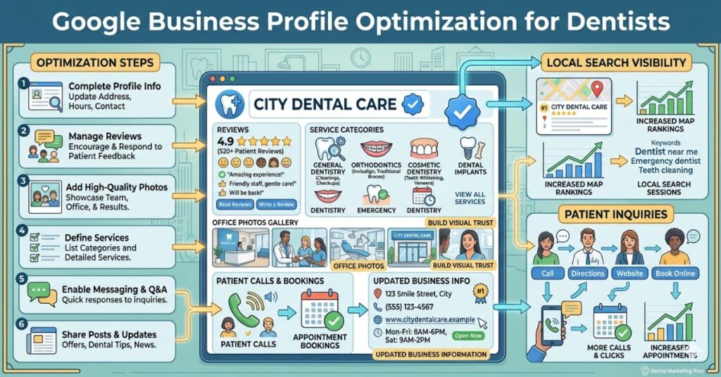 Dental clinic improving local SEO through Google Business Profile optimization