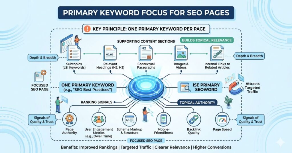 Single primary keyword optimization strategy for SEO