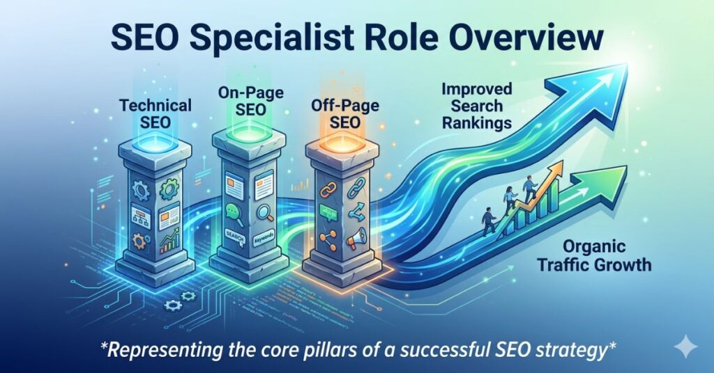 SEO specialist connecting technical, content, and authority signals