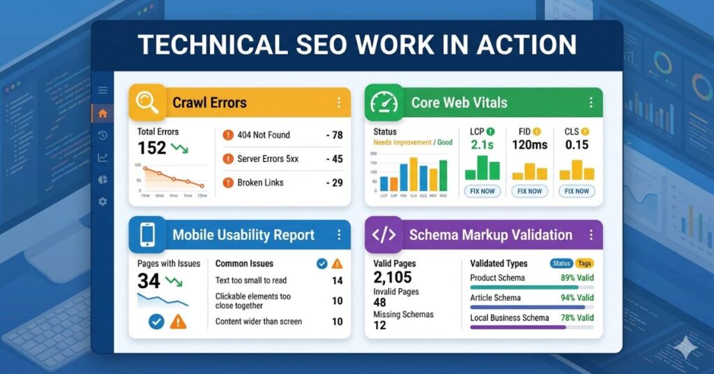 SEO specialist fixing site crawlability, speed, and indexing issues