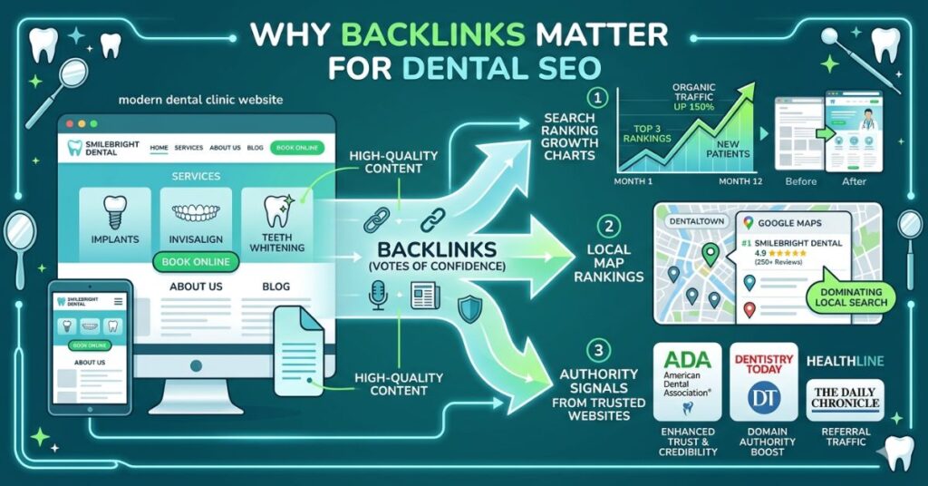 Dental practice improving search rankings through high-quality backlinks