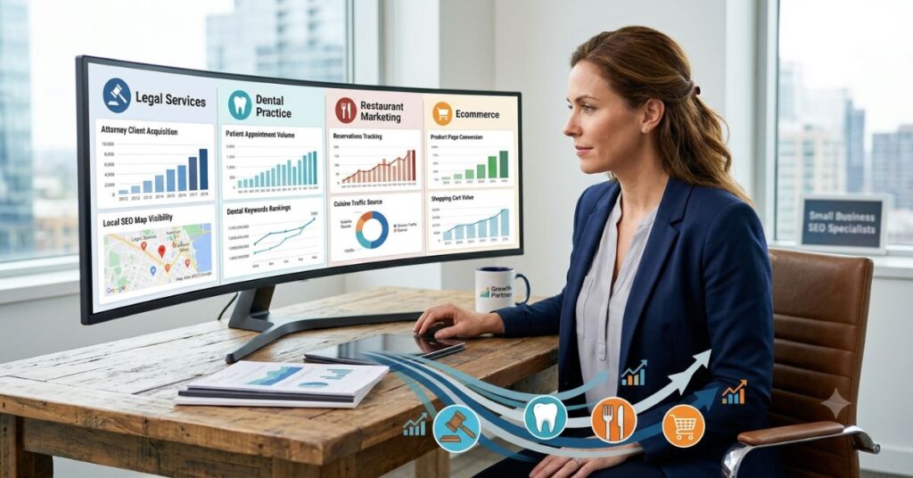 SEO consultant explaining niche marketing strategy to small business owner