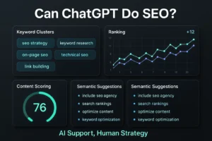 AI visual showing ChatGPT assisting with SEO optimization tasks.
