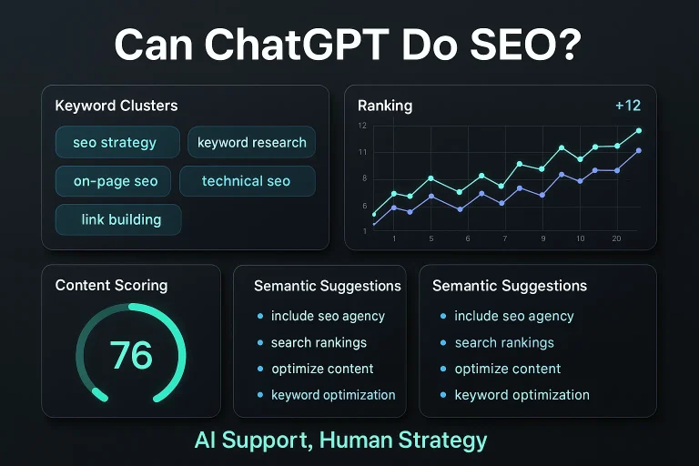 AI visual showing ChatGPT assisting with SEO optimization tasks.