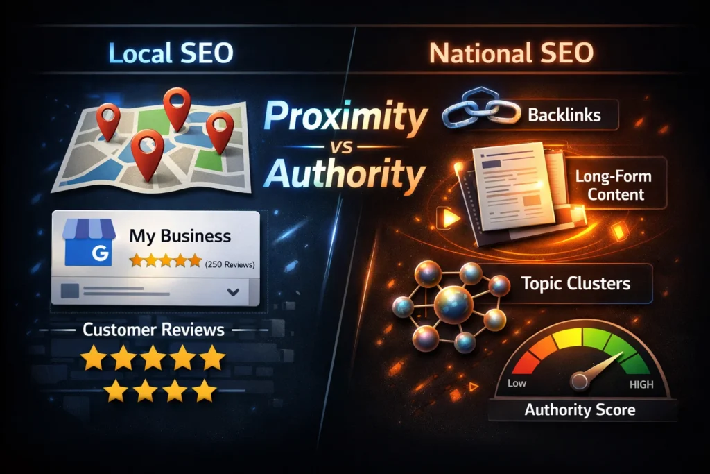 Local SEO vs national SEO ranking signals explained