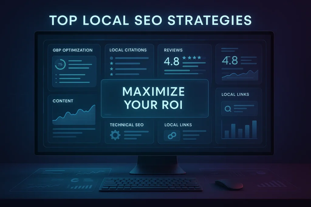 Dashboard showing the most profitable local SEO strategies for small businesses.