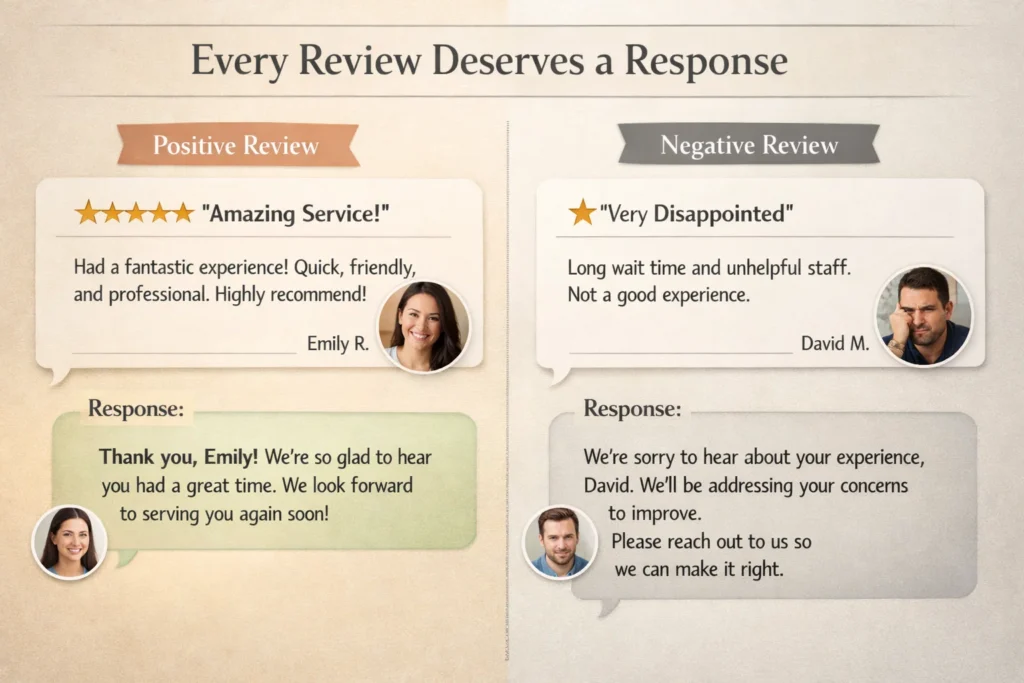 Responding to positive and negative Google reviews for SEO