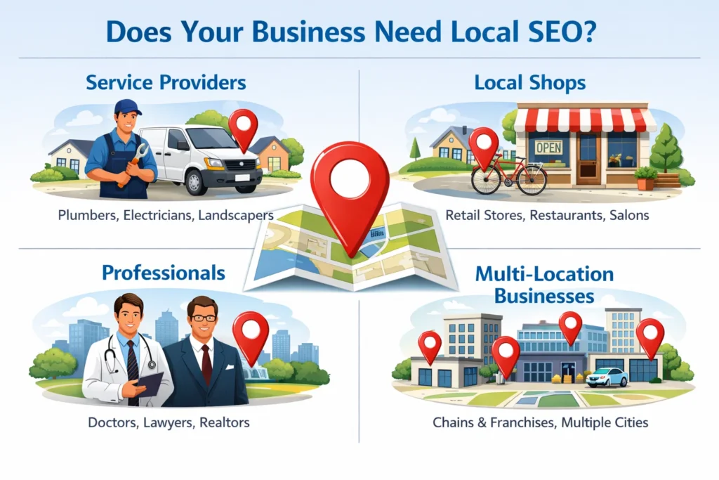 types of businesses that need local SEO including service area and local stores