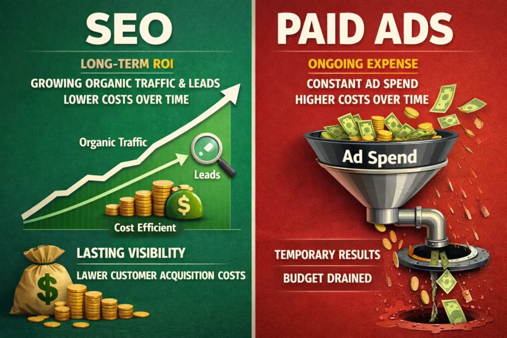 SEO offers better ROI than paid advertising for long-term business success