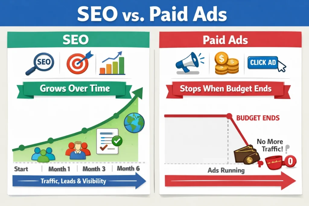 SEO vs paid ads long-term value comparison