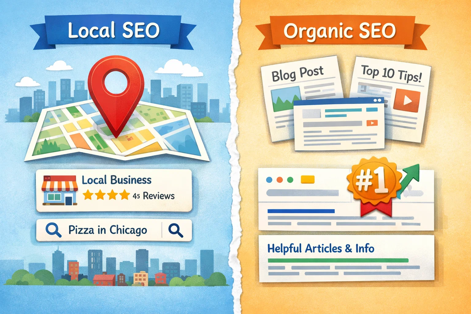 how local SEO differs from organic SEO in visibility and ranking
