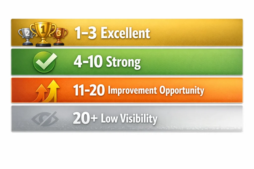 What Is a Good Average Position in Google Search Console? 1 Visual chart showing average position ranking ranges in Google search results