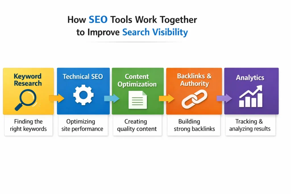 What Does an SEO Company Use to Get You Found? 1 Overview of SEO tools used for keyword research technical SEO content backlinks and analytics