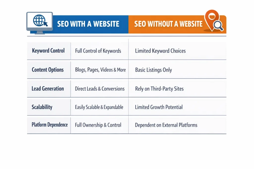 seo with vs without website comparison
