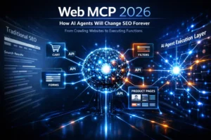 Diagram showing how Web MCP allows AI agents to access website functions via structured APIs