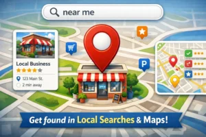 Local business on Google Maps with search bar showing “near me” results
