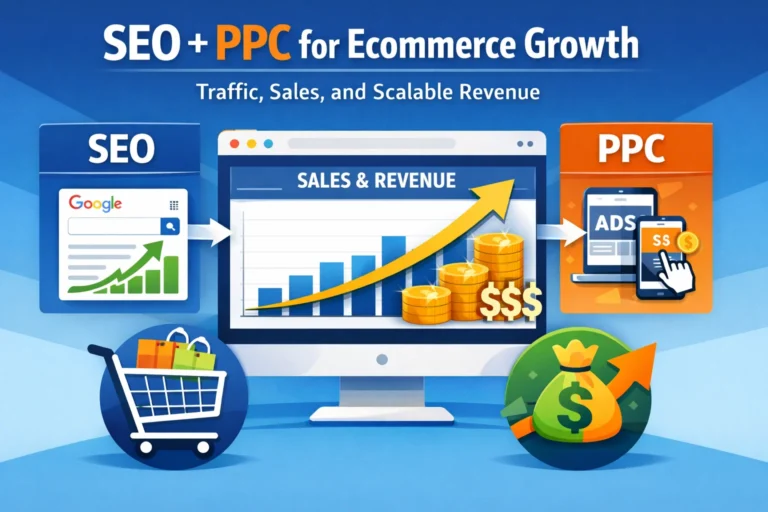 ecommerce seo and ppc growth strategy illustration