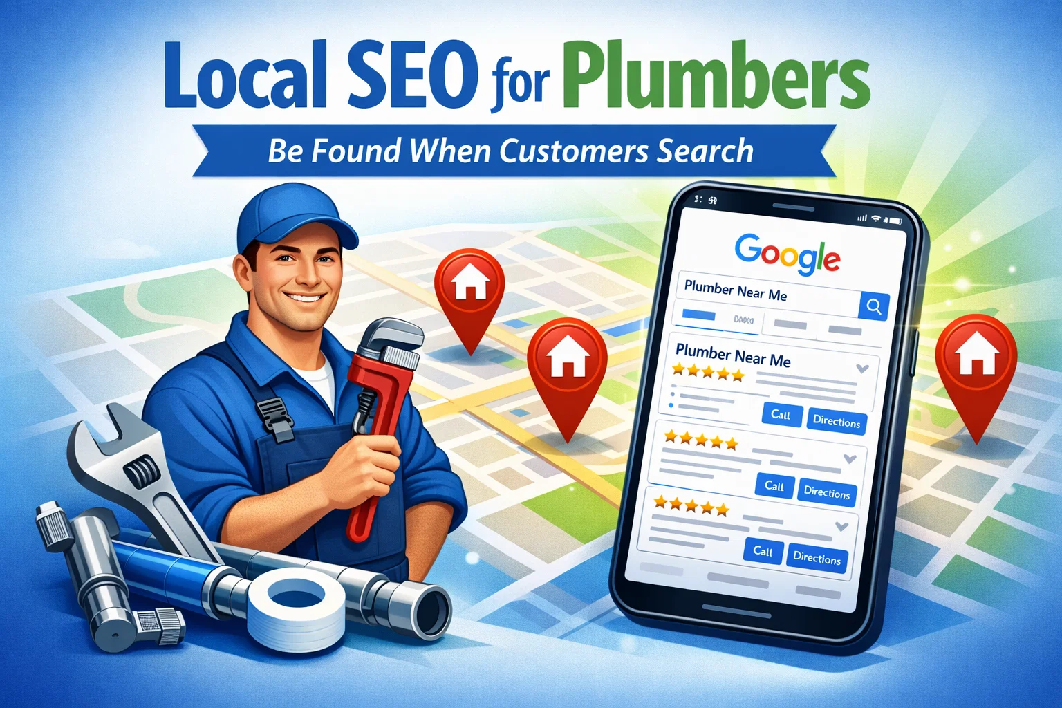 local seo for plumbers emergency search map pin