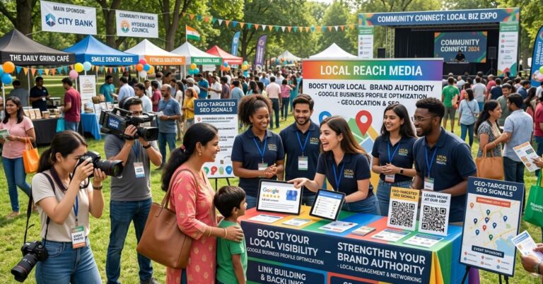 local business team participating in a community event for local SEO visibility