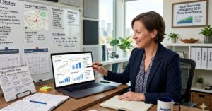 local business owner planning SEO tasks and tracking rankings