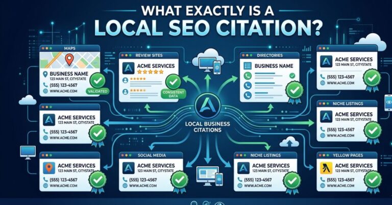 local seo citation example showing business name address phone number across directories