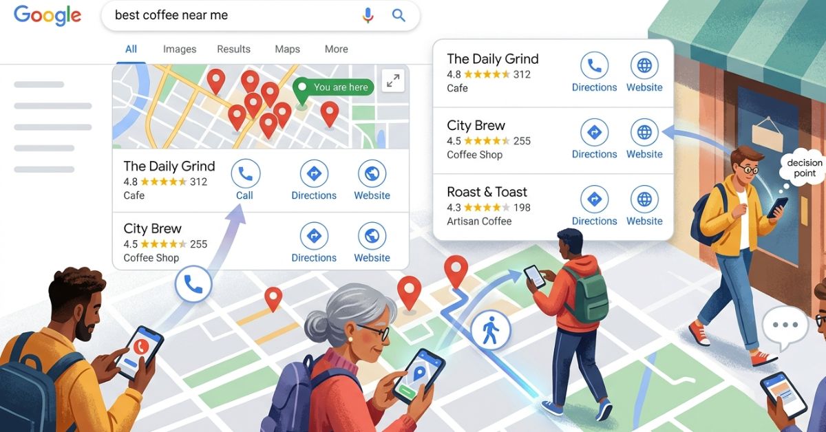 Local customers discovering businesses through Google Map Pack results