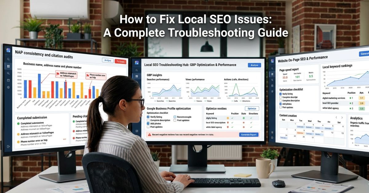 SEO expert analyzing local SEO issues including GBP, citations, and website performance