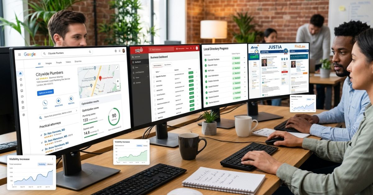 SEO specialist reviewing consistent business listings across multiple platforms