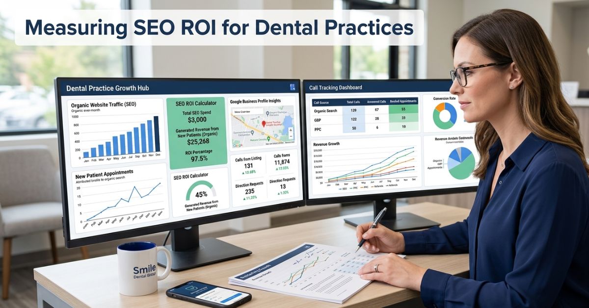 Dental practice tracking SEO ROI through patient acquisition and analytics