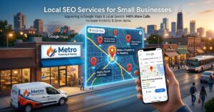 SEO consultant explaining niche marketing strategy to small business owner