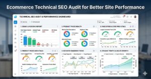 ecommerce dashboard with SEO analytics and product catalog structure