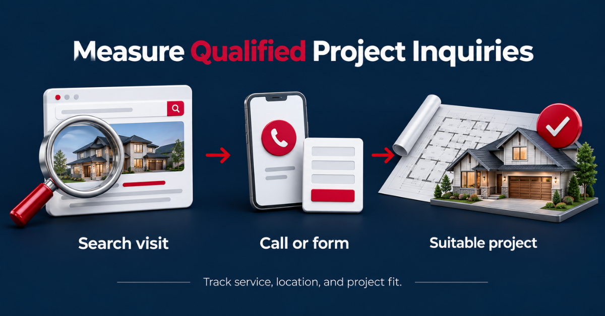 Illustrated contractor inquiry workflow from search visit to call or form and suitable project.